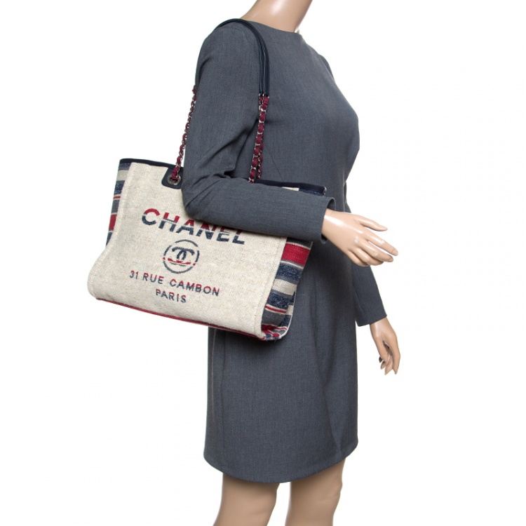 Pre Owned Chanel Beige Multicolor Canvas Deauville Shopper Tote