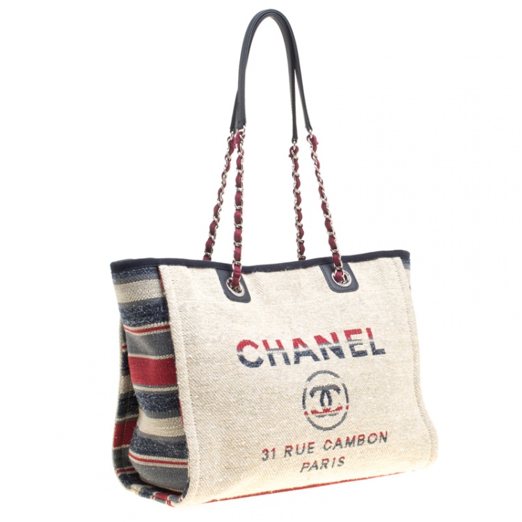 Pre Owned Chanel Beige Multicolor Canvas Deauville Shopper Tote