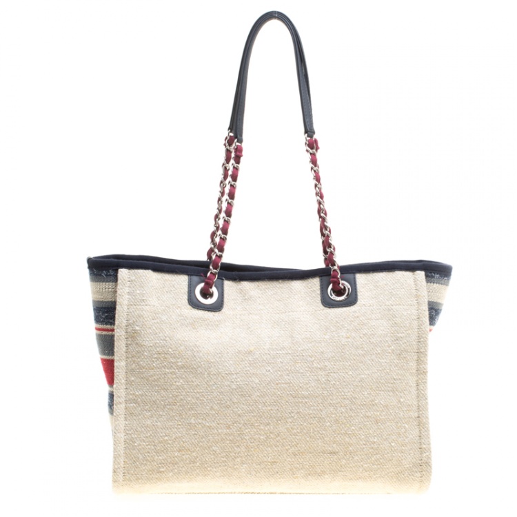 Pre Owned Chanel Beige Multicolor Canvas Deauville Shopper Tote
