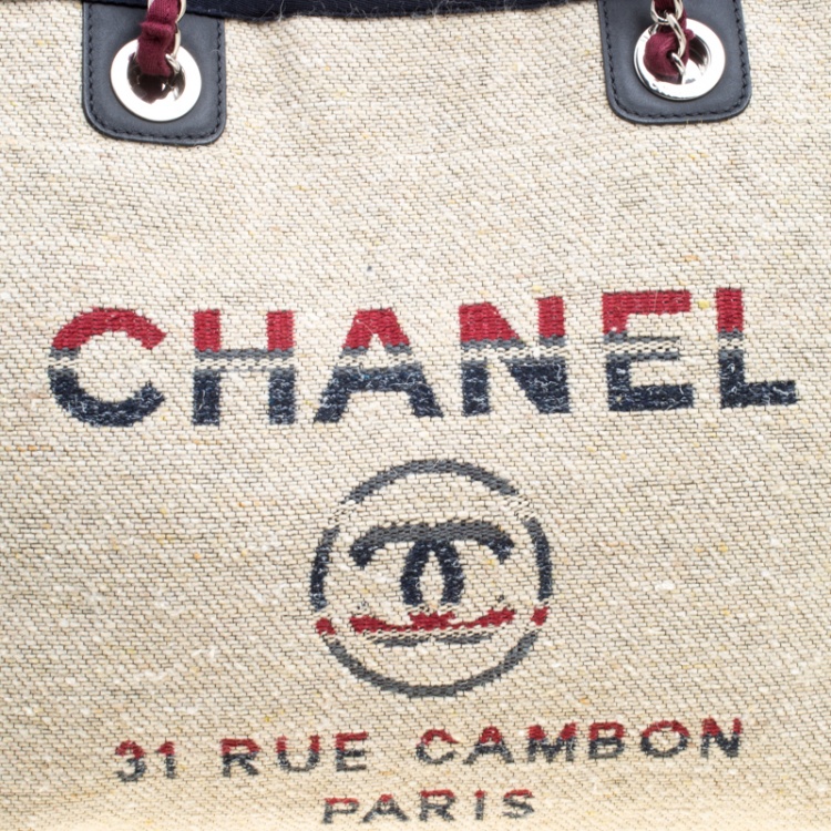 Pre Owned Chanel Beige Multicolor Canvas Deauville Shopper Tote