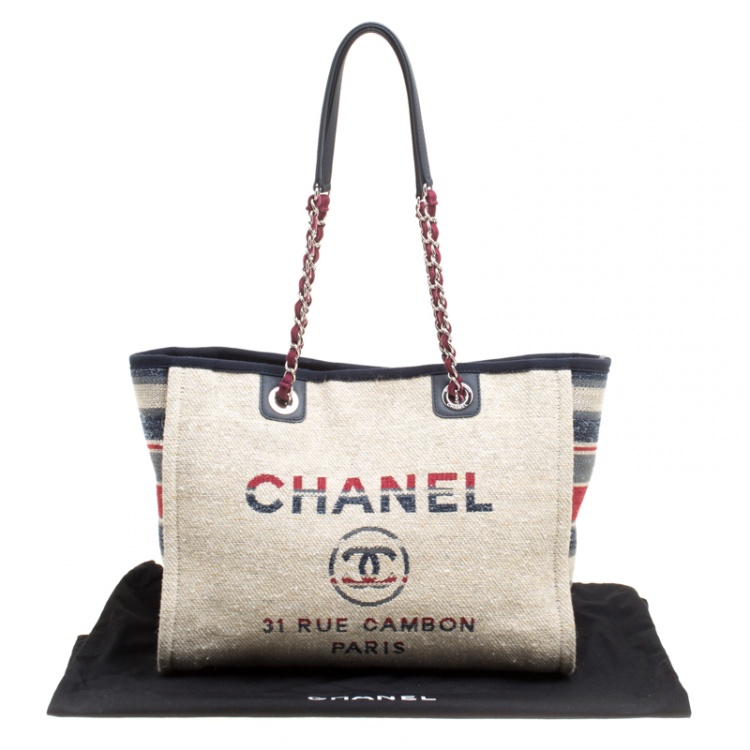 Pre Owned Chanel Beige Multicolor Canvas Deauville Shopper Tote