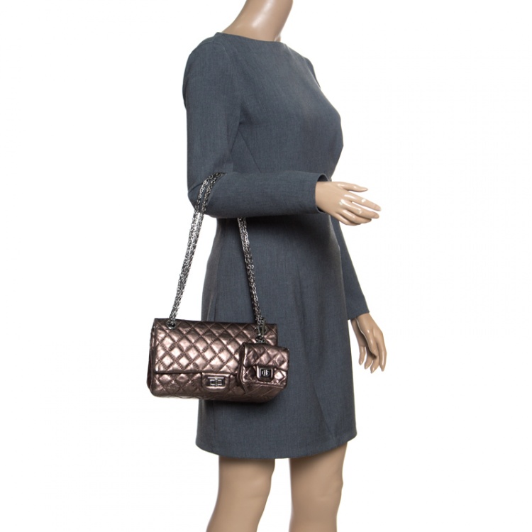 Pre Owned Chanel Bronze Quilted Leather Reissue 2.55 Classic 225 Flap Bag with Coin Purse Accessories