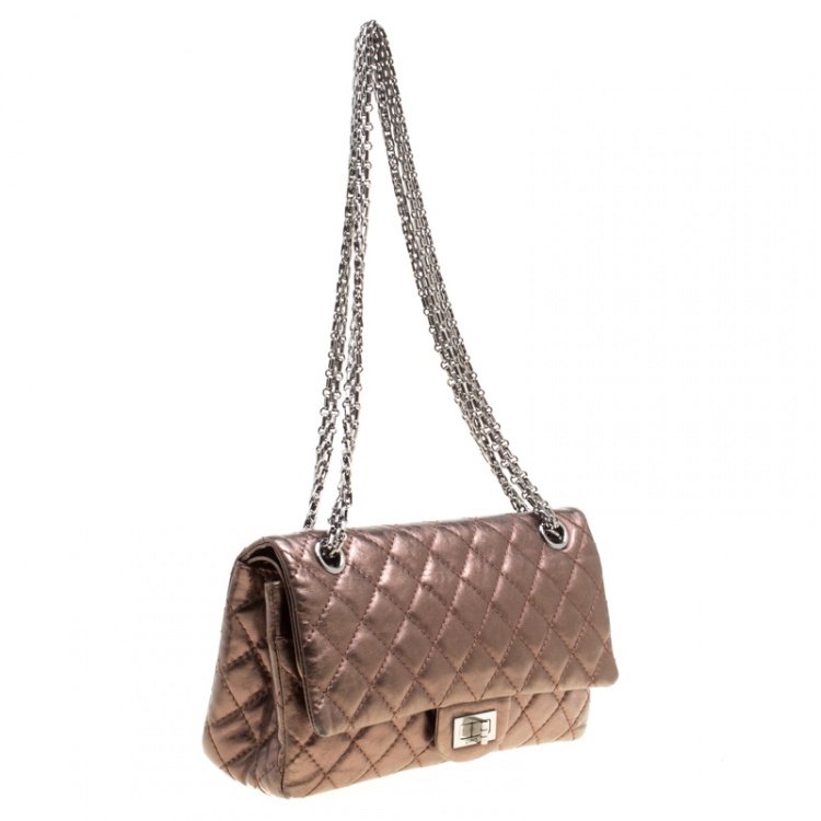 Pre Owned Chanel Bronze Quilted Leather Reissue 2.55 Classic 225 Flap Bag with Coin Purse Accessories