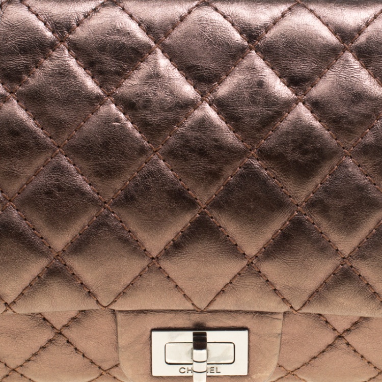 Pre Owned Chanel Bronze Quilted Leather Reissue 2.55 Classic 225 Flap Bag with Coin Purse Accessories