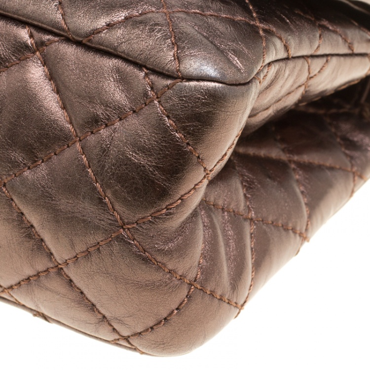 Pre Owned Chanel Bronze Quilted Leather Reissue 2.55 Classic 225 Flap Bag with Coin Purse Accessories