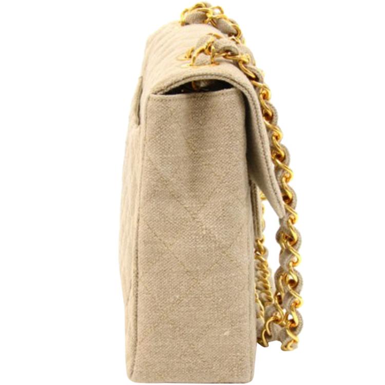 مملوكة مسبقًا Chanel Beige Quilted Canvas Jumbo Vintage Flap Bag
