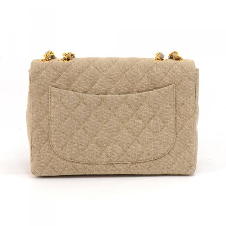 مملوكة مسبقًا Chanel Beige Quilted Canvas Jumbo Vintage Flap Bag
