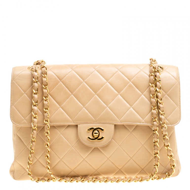 Chanel Beige Quilted Leather Jumbo Vintage Double Side Flap Shoulder ...