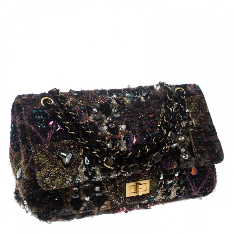 Pre Owned Chanel Multicolor Tweed and Jeweled Limited Edition Lesage Reissue Flap Bag 