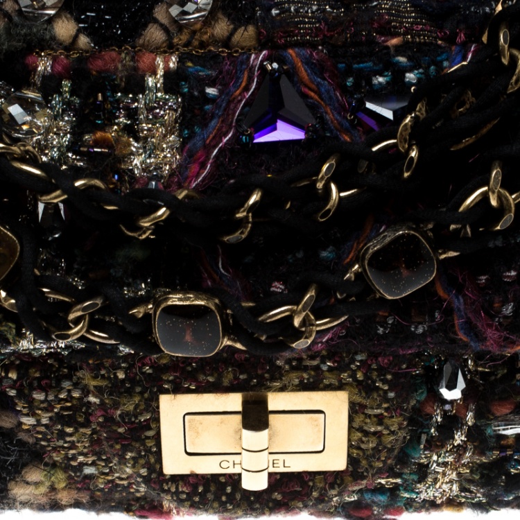 Pre Owned Chanel Multicolor Tweed and Jeweled Limited Edition Lesage Reissue Flap Bag 