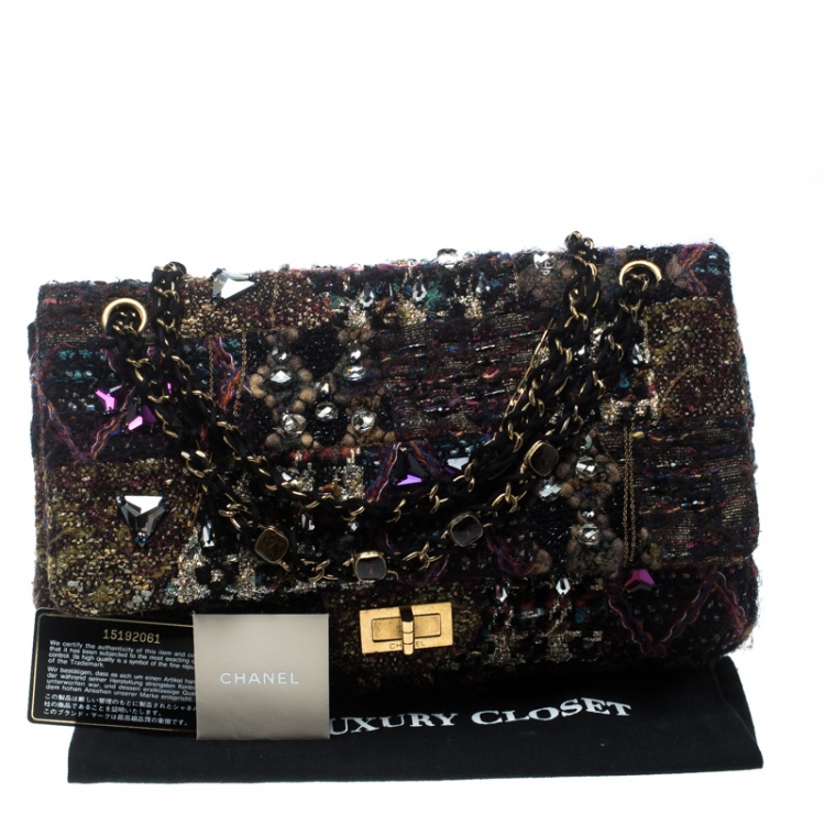 Pre Owned Chanel Multicolor Tweed and Jeweled Limited Edition Lesage Reissue Flap Bag 