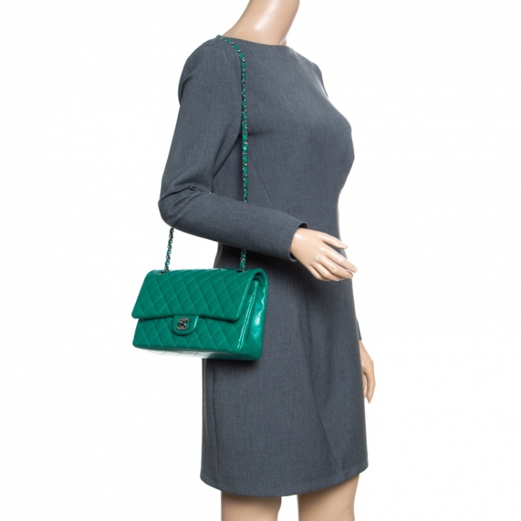 Chanel Medium Double Flap Classic Flap Bag Green Leather - Allu USA