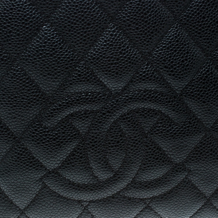 Pre Owned Chanel Black Quilted Caviar Leather Petite Timeless Shopper Tote