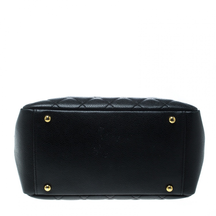 Pre Owned Chanel Black Quilted Caviar Leather Petite Timeless Shopper Tote