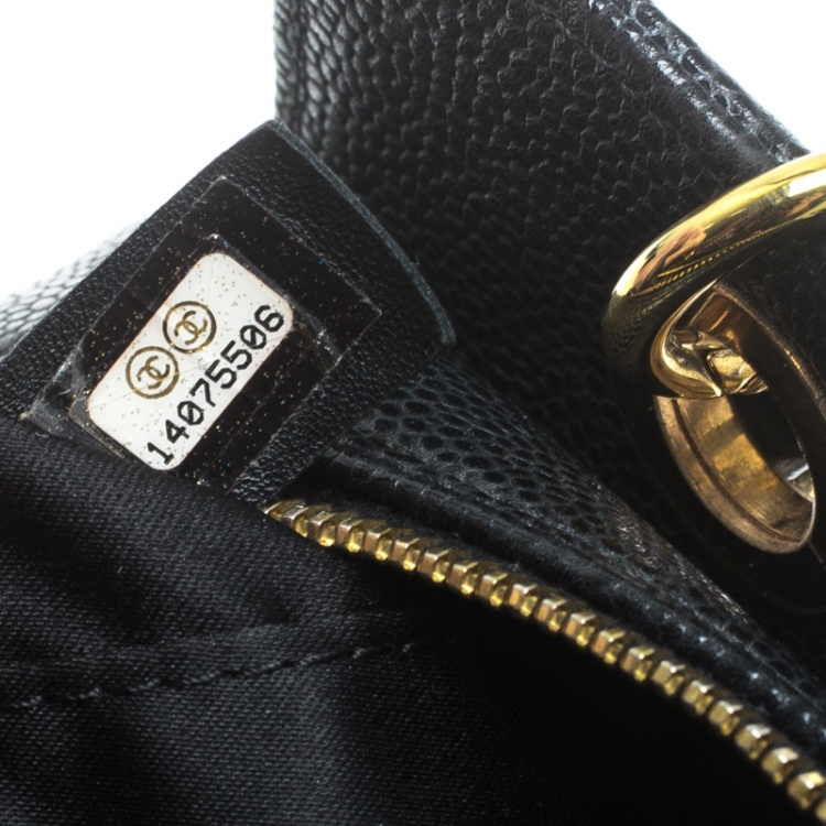 Pre Owned Chanel Black Quilted Caviar Leather Petite Timeless Shopper Tote