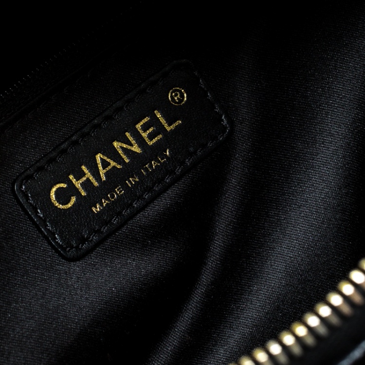 Pre Owned Chanel Black Quilted Caviar Leather Petite Timeless Shopper Tote