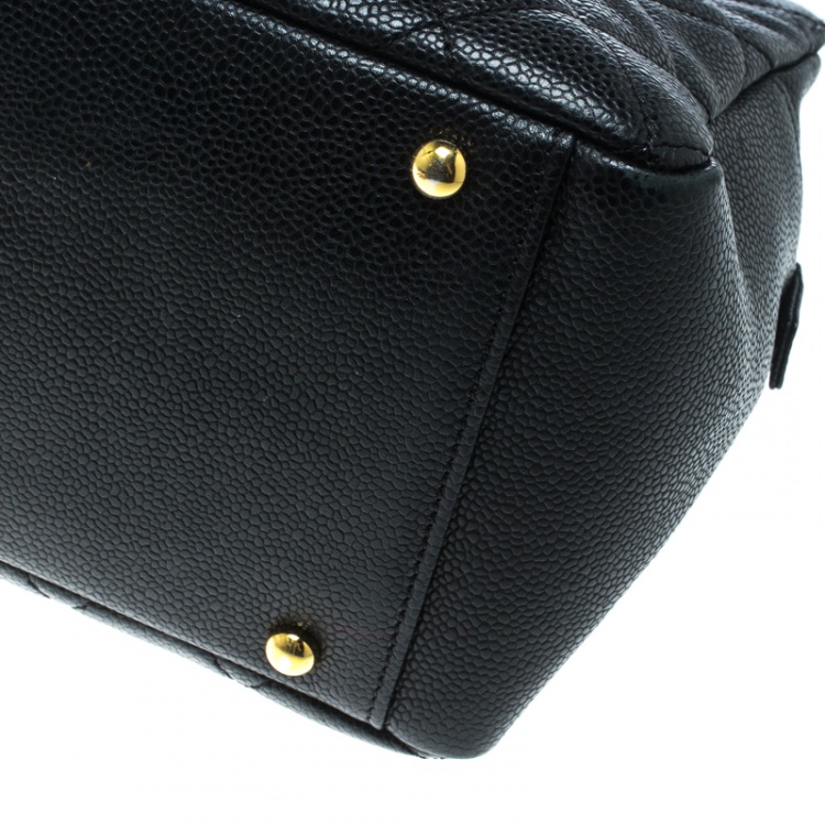 Pre Owned Chanel Black Quilted Caviar Leather Petite Timeless Shopper Tote