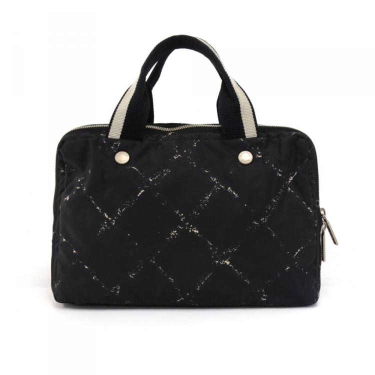 Pre Owned Chanel Black Nylon Travel Line Satchel Bag