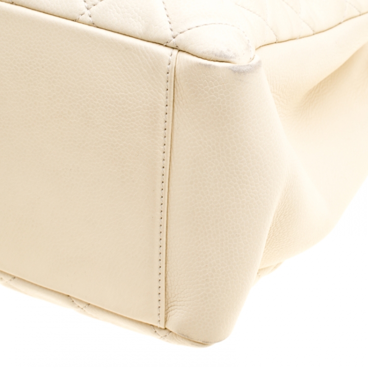 Pre Owned Chanel Beige Quilted Caviar Leather Grand Shopper Tote Bag