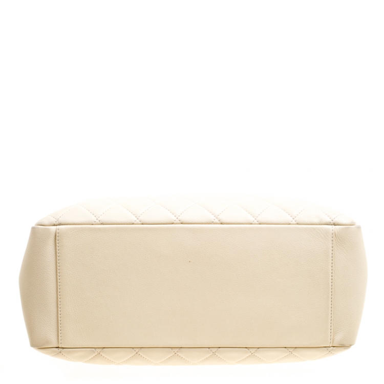 Pre Owned Chanel Beige Quilted Caviar Leather Grand Shopper Tote Bag