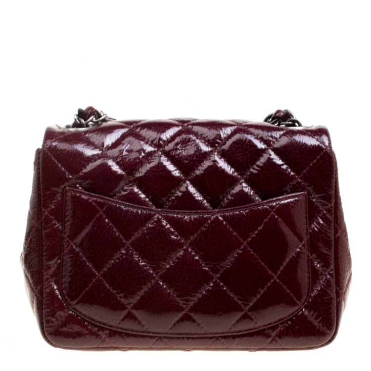 Pre Owned Chanel Burgundy Patent Textured Leather New Mini Classic Single Flap Bag