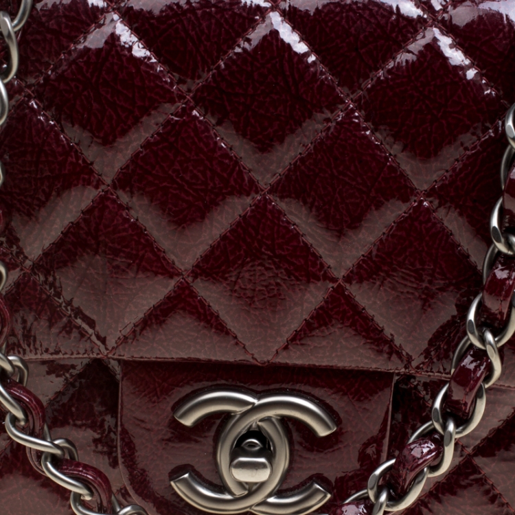 Pre Owned Chanel Burgundy Patent Textured Leather New Mini Classic Single Flap Bag