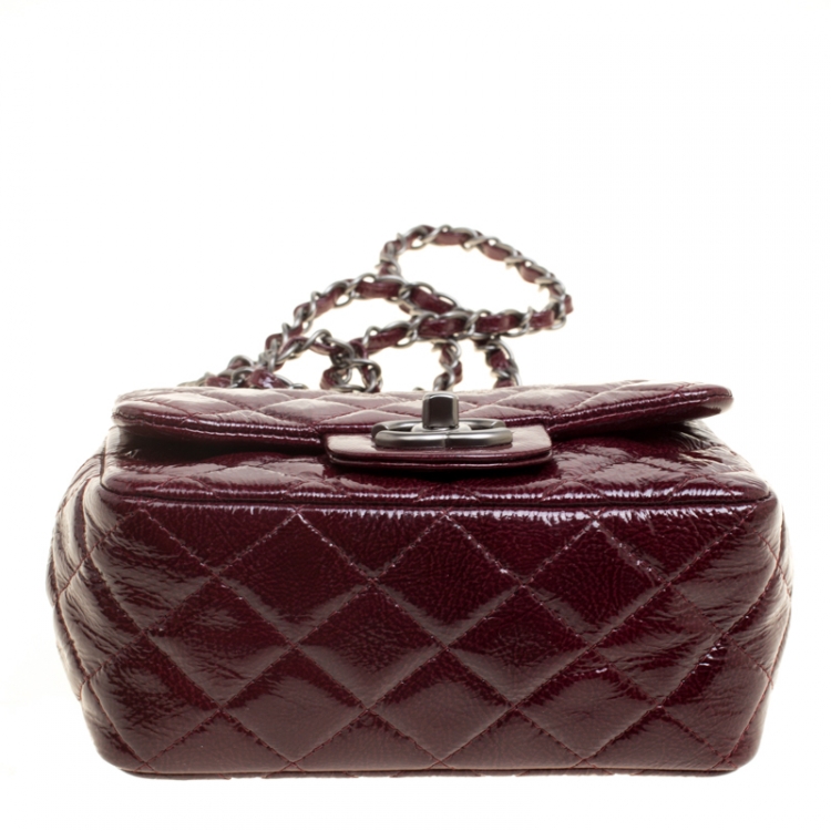 Pre Owned Chanel Burgundy Patent Textured Leather New Mini Classic Single Flap Bag