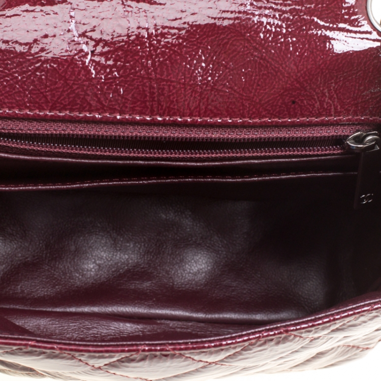 Pre Owned Chanel Burgundy Patent Textured Leather New Mini Classic Single Flap Bag