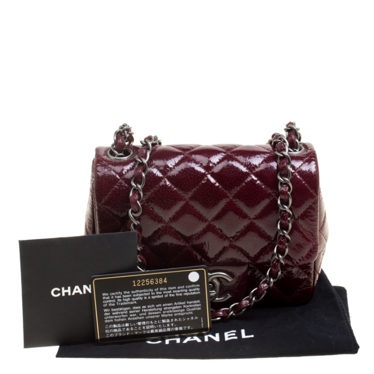 Pre Owned Chanel Burgundy Patent Textured Leather New Mini Classic Single Flap Bag