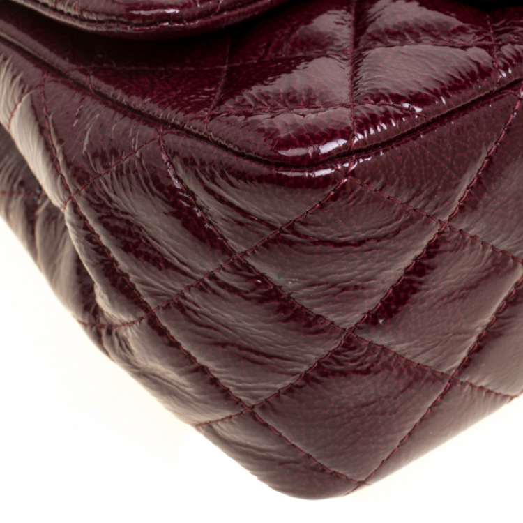 Pre Owned Chanel Burgundy Patent Textured Leather New Mini Classic Single Flap Bag