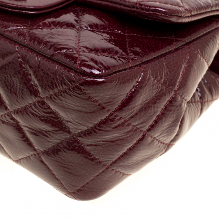 Pre Owned Chanel Burgundy Patent Textured Leather New Mini Classic Single Flap Bag
