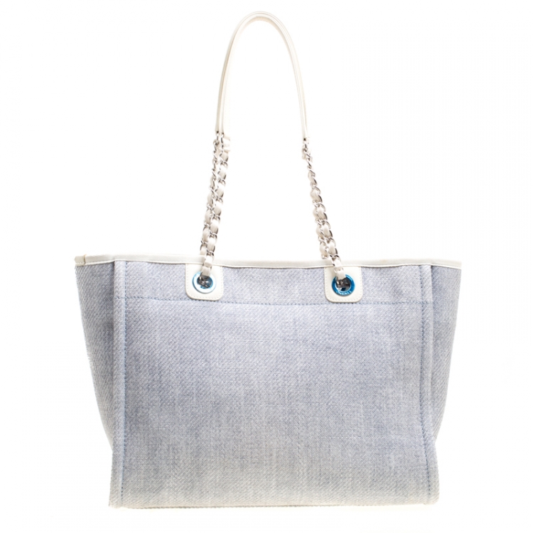 Pre Owned Chanel Grey Woven Straw Raffia Medium Deauville Tote