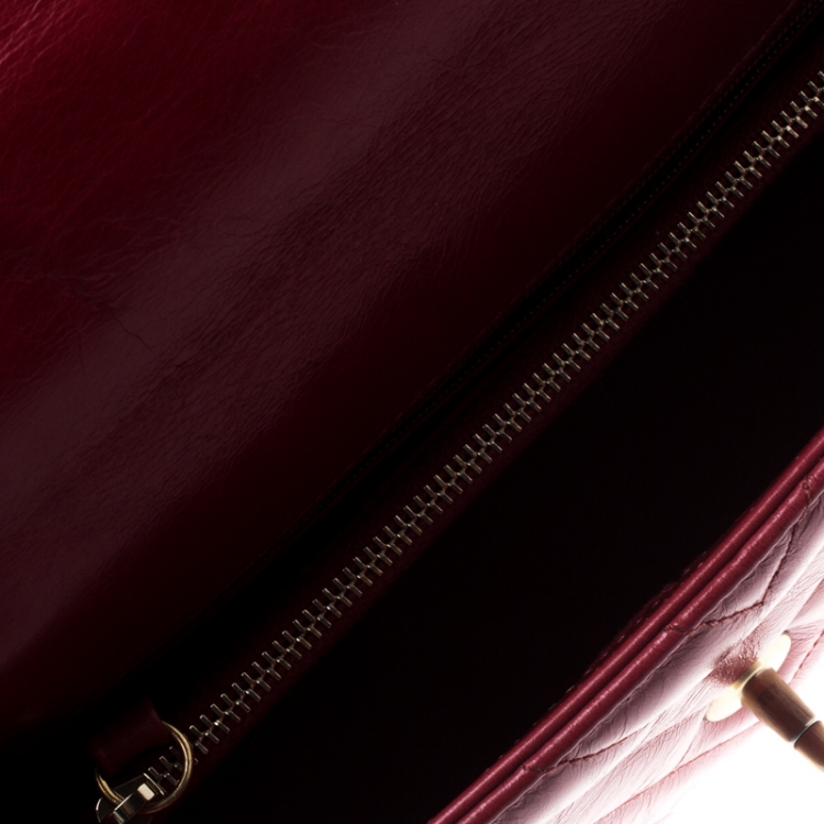 Pre Owned Chanel Red Chevron Quilted Leather Small Coco Top Handle Bag