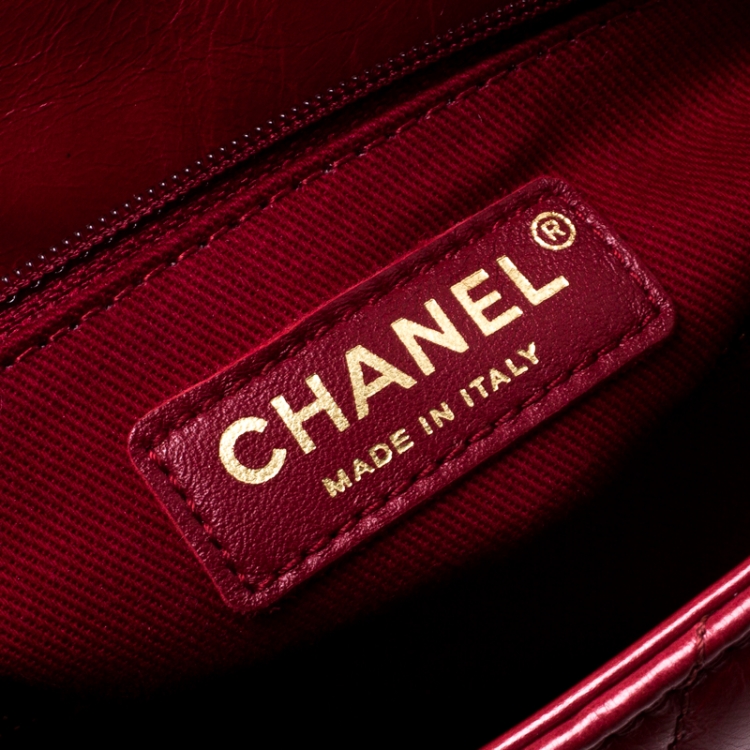 Pre Owned Chanel Red Chevron Quilted Leather Small Coco Top Handle Bag