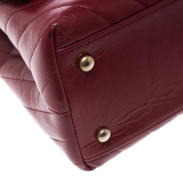 Pre Owned Chanel Red Chevron Quilted Leather Small Coco Top Handle Bag