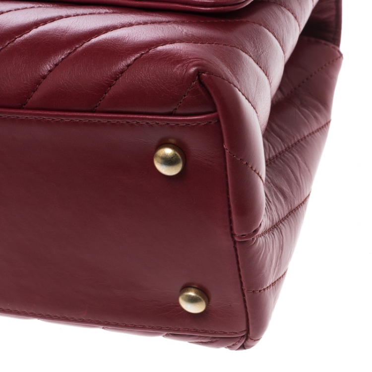 Pre Owned Chanel Red Chevron Quilted Leather Small Coco Top Handle Bag