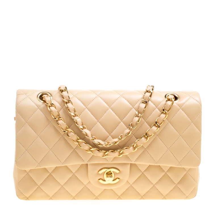 CHANEL Caviar Quilted Medium Double Flap Bag Beige