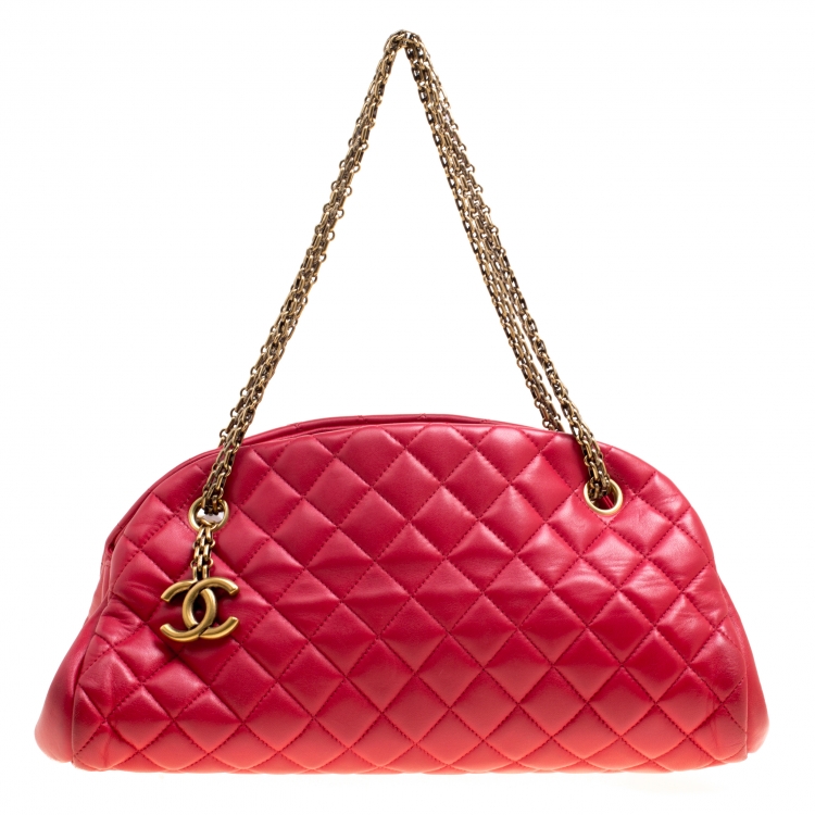 Chanel Red Quilted Leather Medium Just Mademoiselle Bowling Bag Chanel
