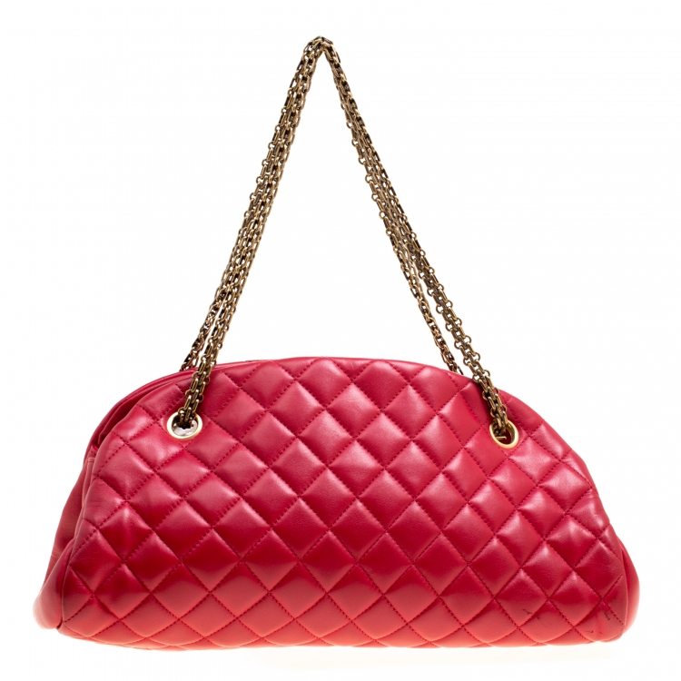 Pre Owned Chanel Red Quilted Leather Medium Just Mademoiselle Bowling Bag