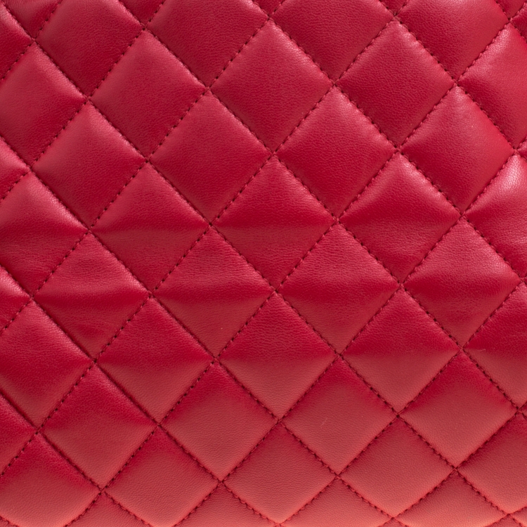 Pre Owned Chanel Red Quilted Leather Medium Just Mademoiselle Bowling Bag