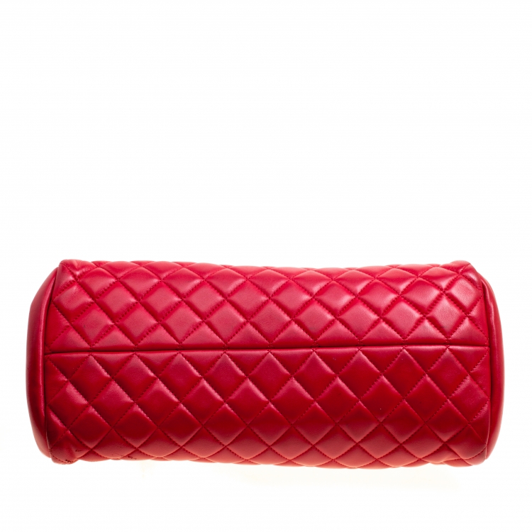 Pre Owned Chanel Red Quilted Leather Medium Just Mademoiselle Bowling Bag