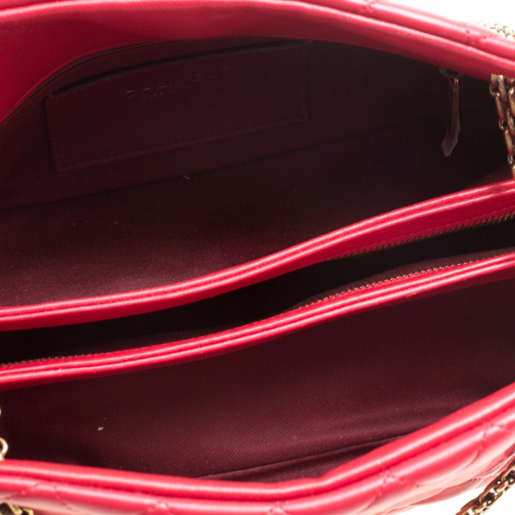 Pre Owned Chanel Red Quilted Leather Medium Just Mademoiselle Bowling Bag