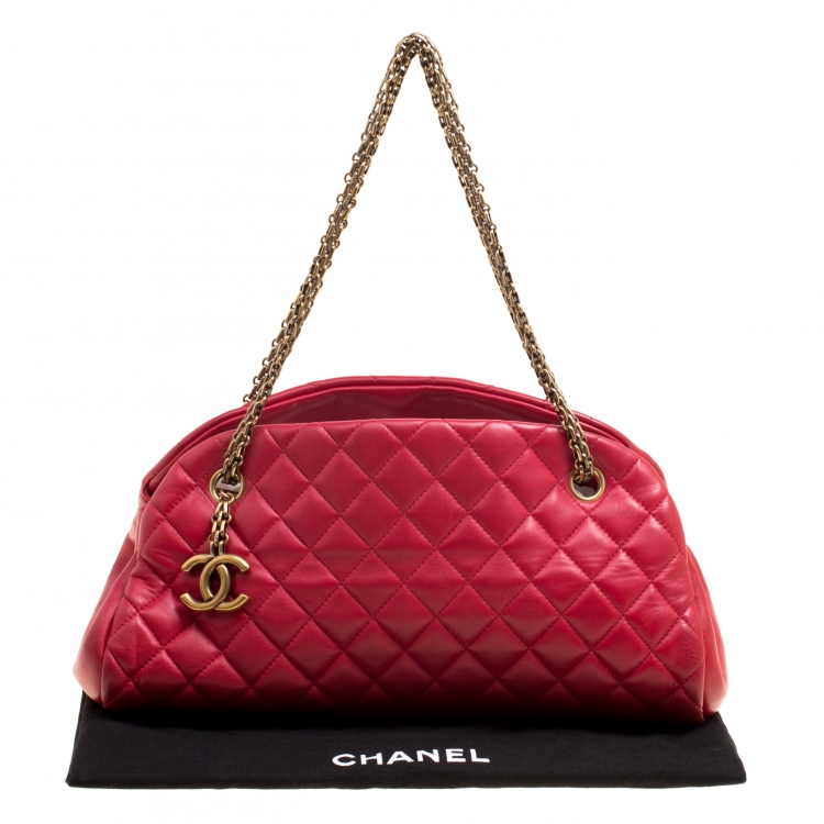 Pre Owned Chanel Red Quilted Leather Medium Just Mademoiselle Bowling Bag