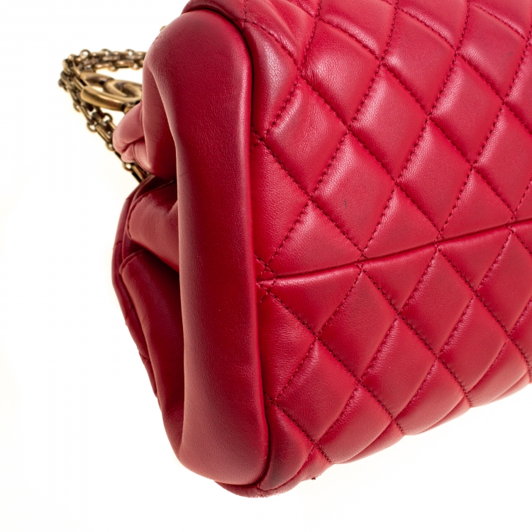 Pre Owned Chanel Red Quilted Leather Medium Just Mademoiselle Bowling Bag