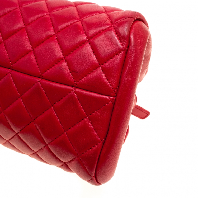 Pre Owned Chanel Red Quilted Leather Medium Just Mademoiselle Bowling Bag