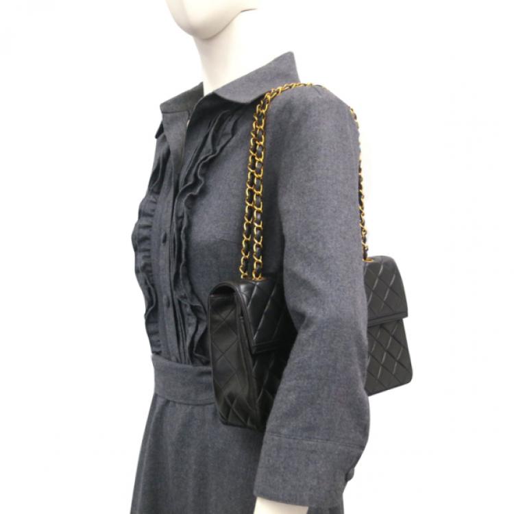 Pre Owned Chanel Vintage Black Lambskin Single Flap Bag Small