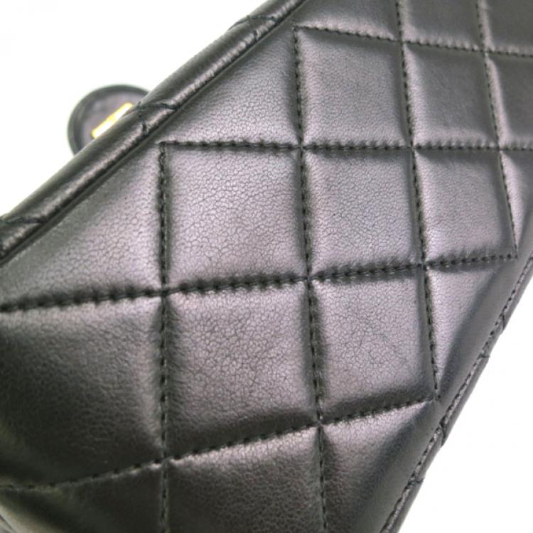 Pre Owned Chanel Vintage Black Lambskin Single Flap Bag Small