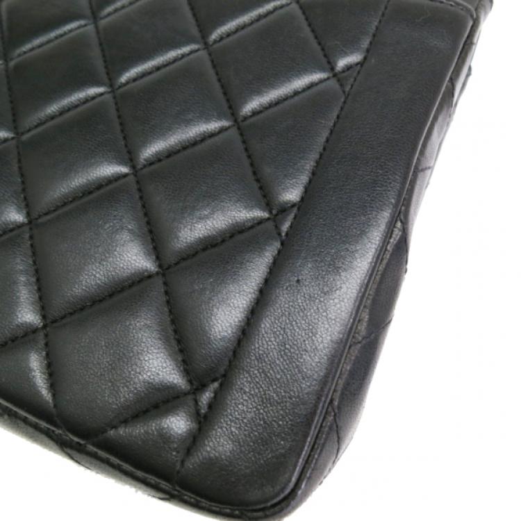 Pre Owned Chanel Black Lambskin Leather With Gold Hardware Single Flap Bag 