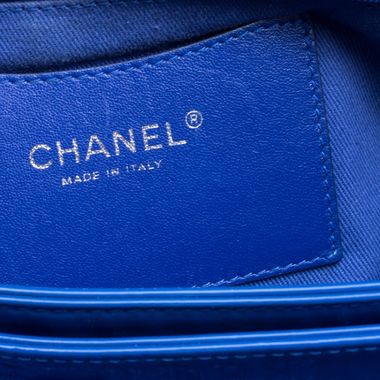 Pre Owned Chanel Blue Quilted Patent Leather Large Just Mademoiselle Bowling Bag