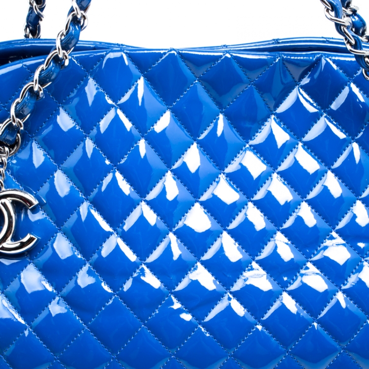 Pre Owned Chanel Blue Quilted Patent Leather Large Just Mademoiselle Bowling Bag